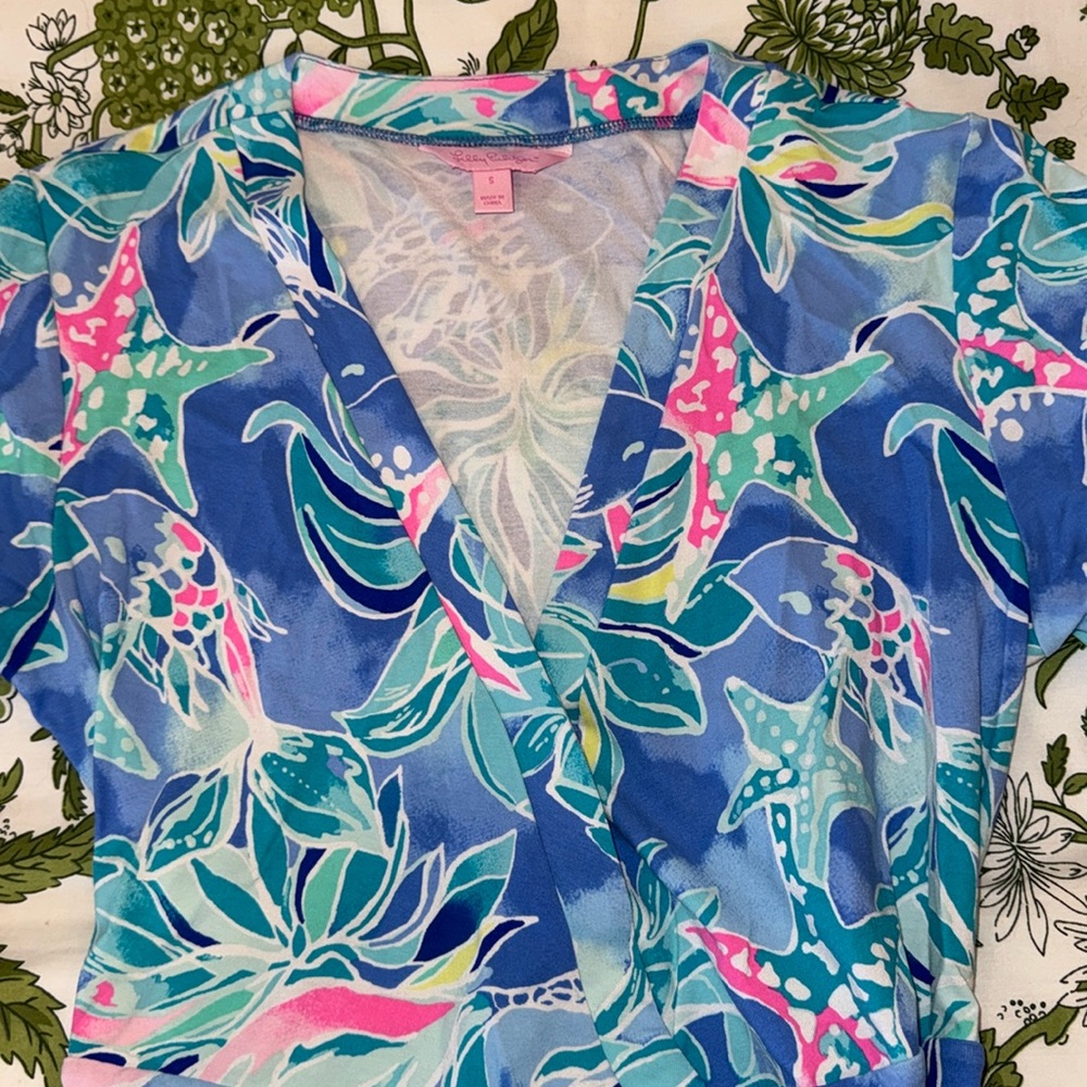 Lilly Pulitzer wrap short romper. Long sleeves.